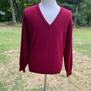 EERDUOSI MENS SWEATER V-NECK DARK RED CASHMERE LONG SLEEVE PULLOVER SIZE M L Fit